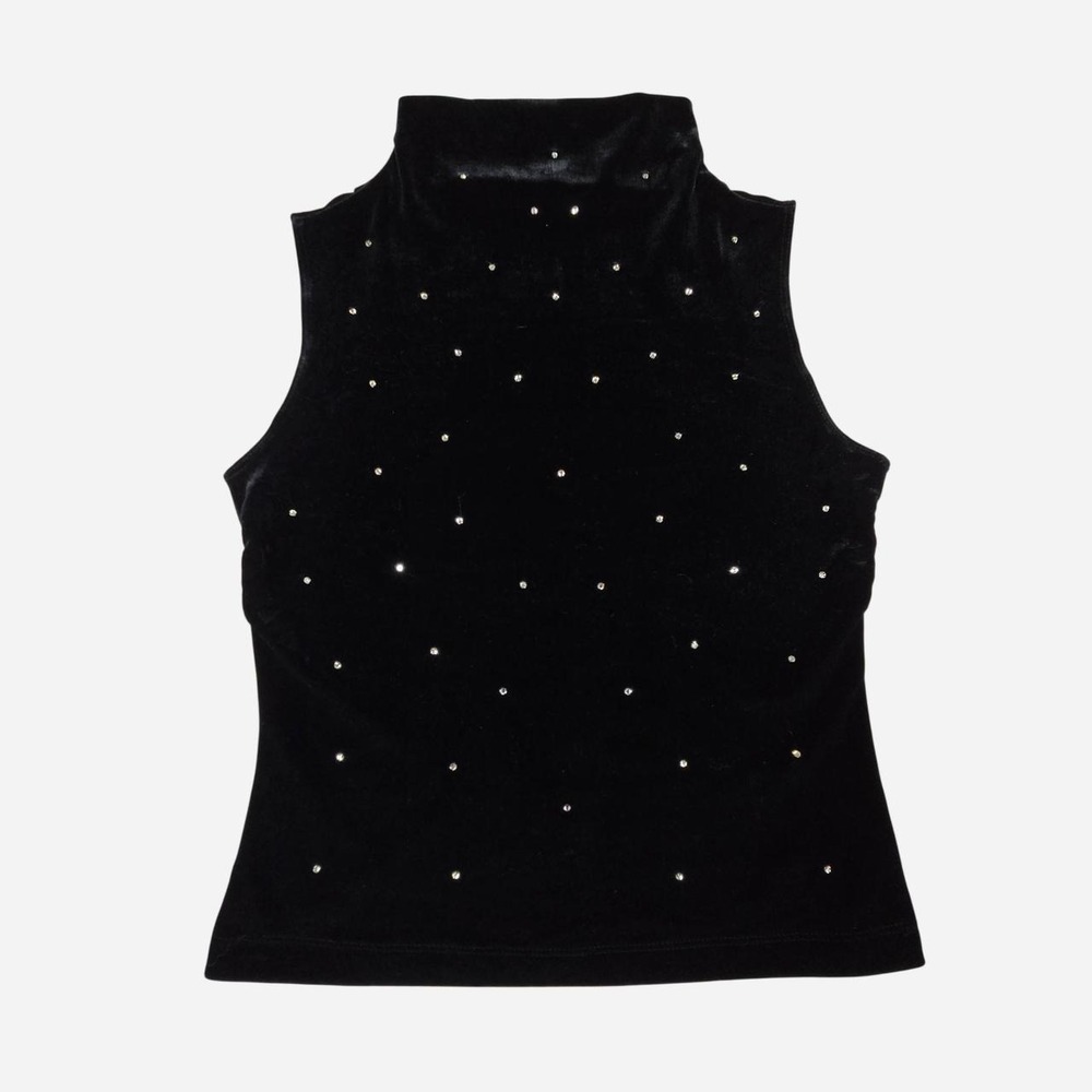 Black velvet rhinestone crop mock neck tank top / SM / MICA / alt whimsygoth